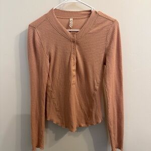 Free People Rose One Of The Girls Henley Long SleeveTop pink size small